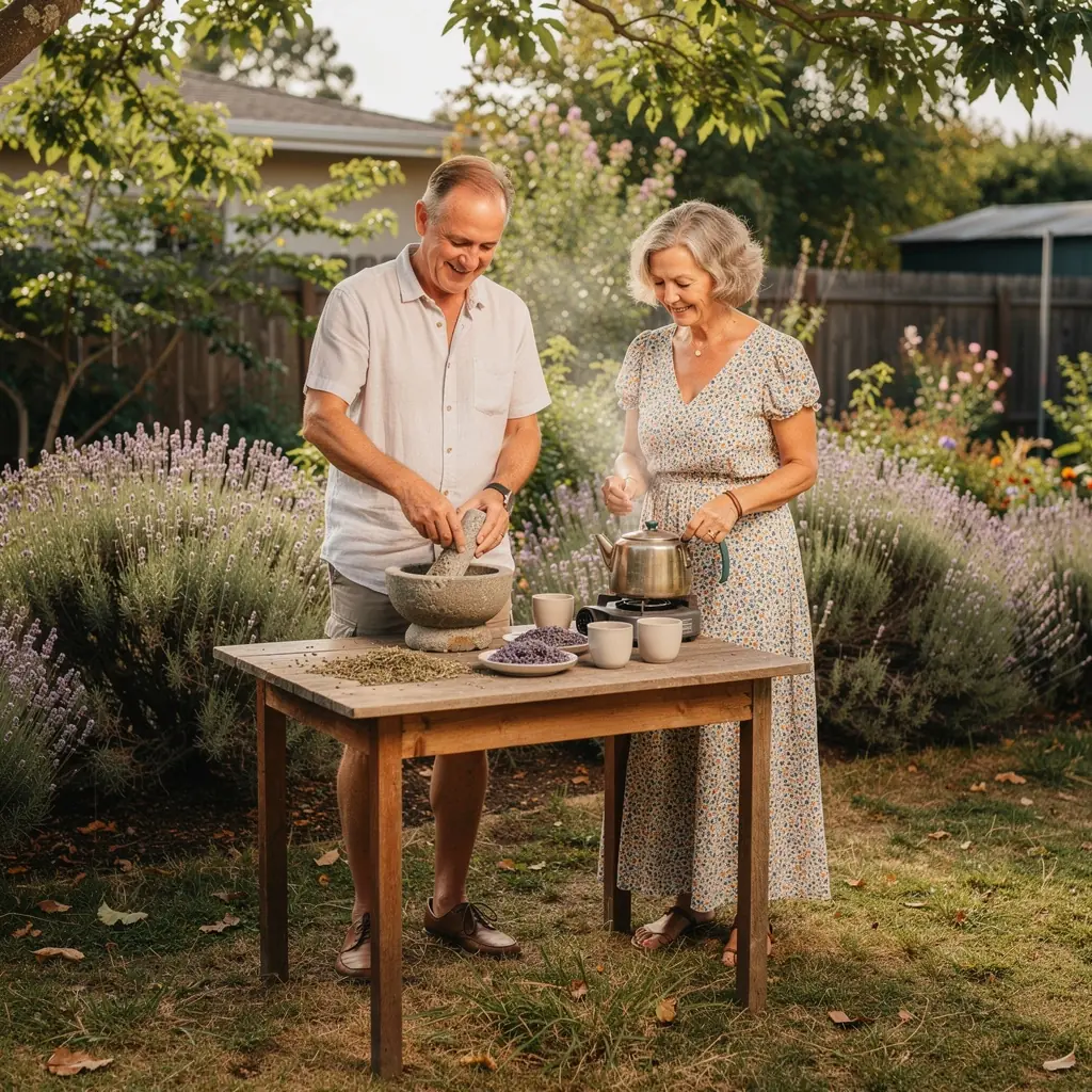 Svježe ubrane bilje i limun u prirodnom okruženju, idealni za čaj.