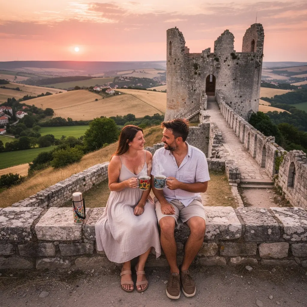 Šalica toplog čaja na stolu uz svijeće, stvarajući mirnu atmosferu.