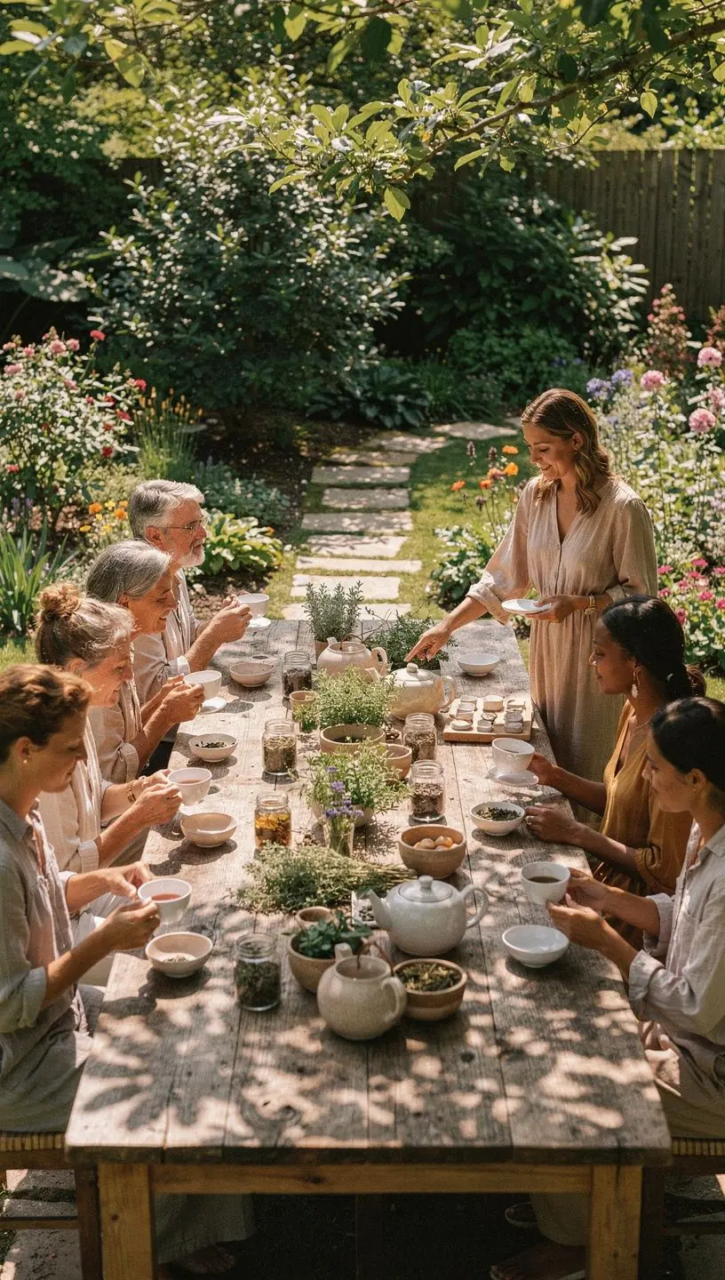 Zeleni čaj poslužuje se uz zdrave grickalice na drvenom pladnju.